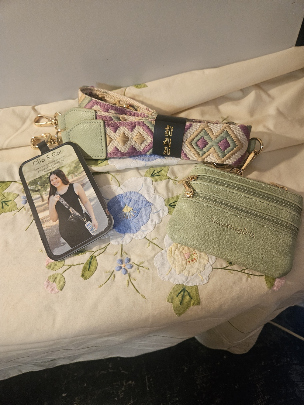 Save The Girls Sage/lavendar Clip & Go! Crossbody Phone Holder